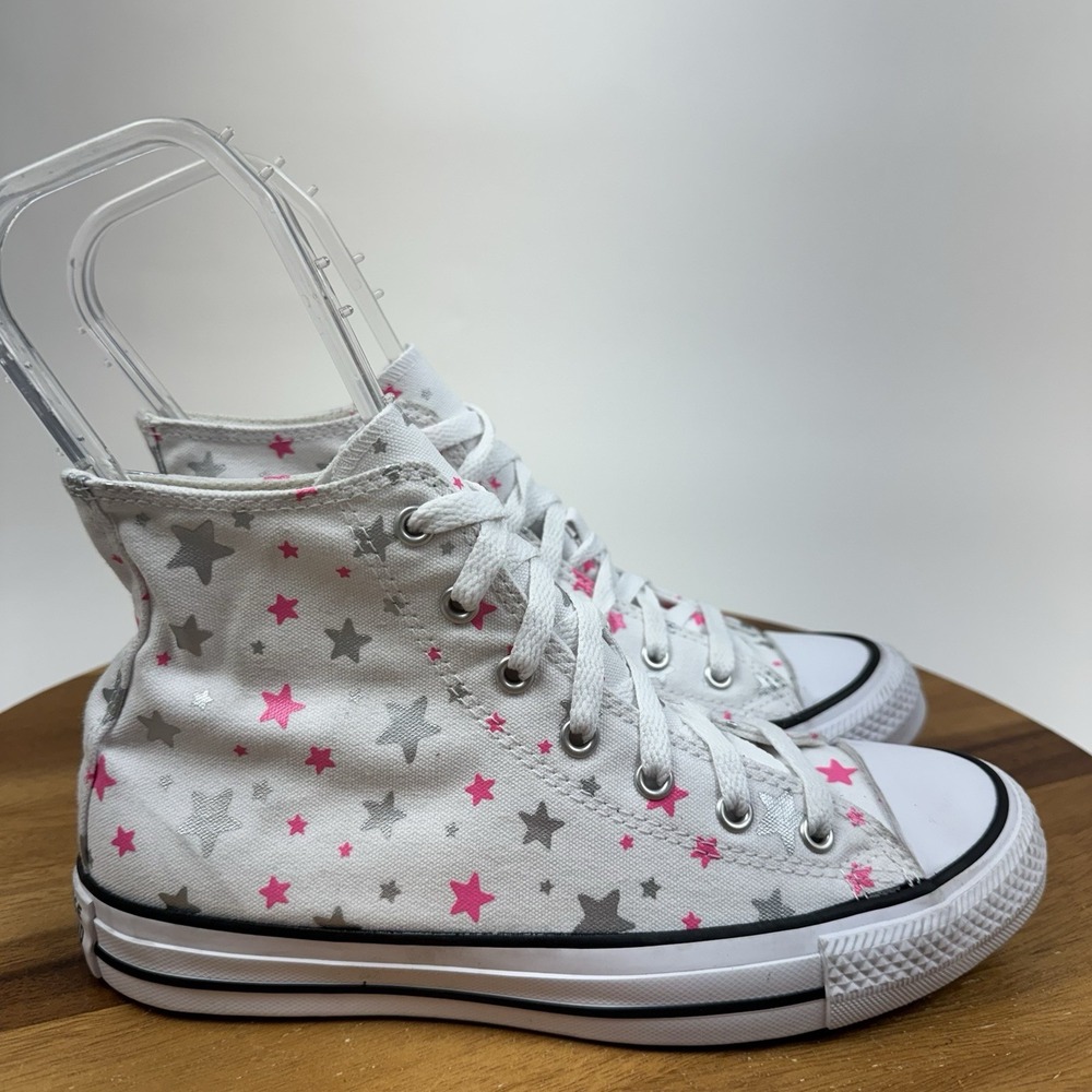 Womens Converse CTAS White Stars Metallic High Top Sneakers Shoes Size 7.5 M EUC